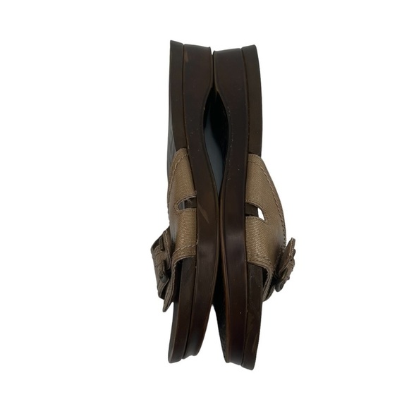 Dr Scholl's Brown Classic Slip On Faux Wood Grain Heeled Sandals Size 9 Women's - Picture 5 of 8